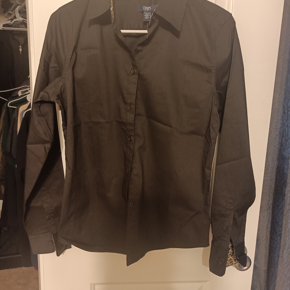Women's Black Dress Shirt With Animal Print Cuffs